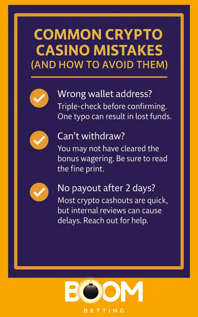 common-crypto-casino-mistakes-1-640x1024 Guide highlighting common crypto casino mistakes like entering the wrong wallet address, not meeting wagering requirements, and delayed payouts – with tips on how to avoid each issue.